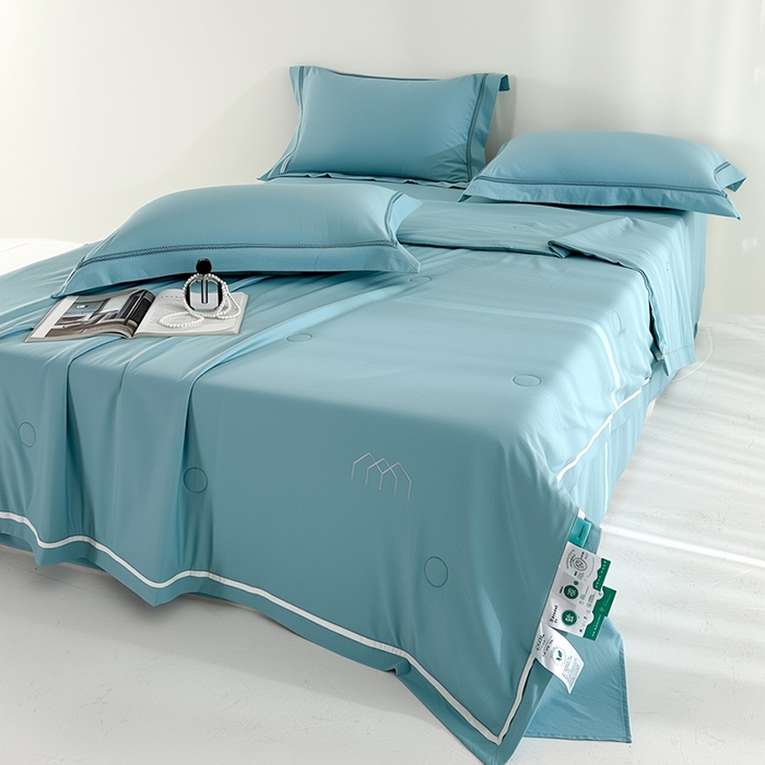 91家纺网 家纺一手货源 找家纺 （总）欧夏家纺 2026新款氢氧丝凉感刺绣夏被拼角夏被纯色夏凉被空调被子薄被直播供货外贸