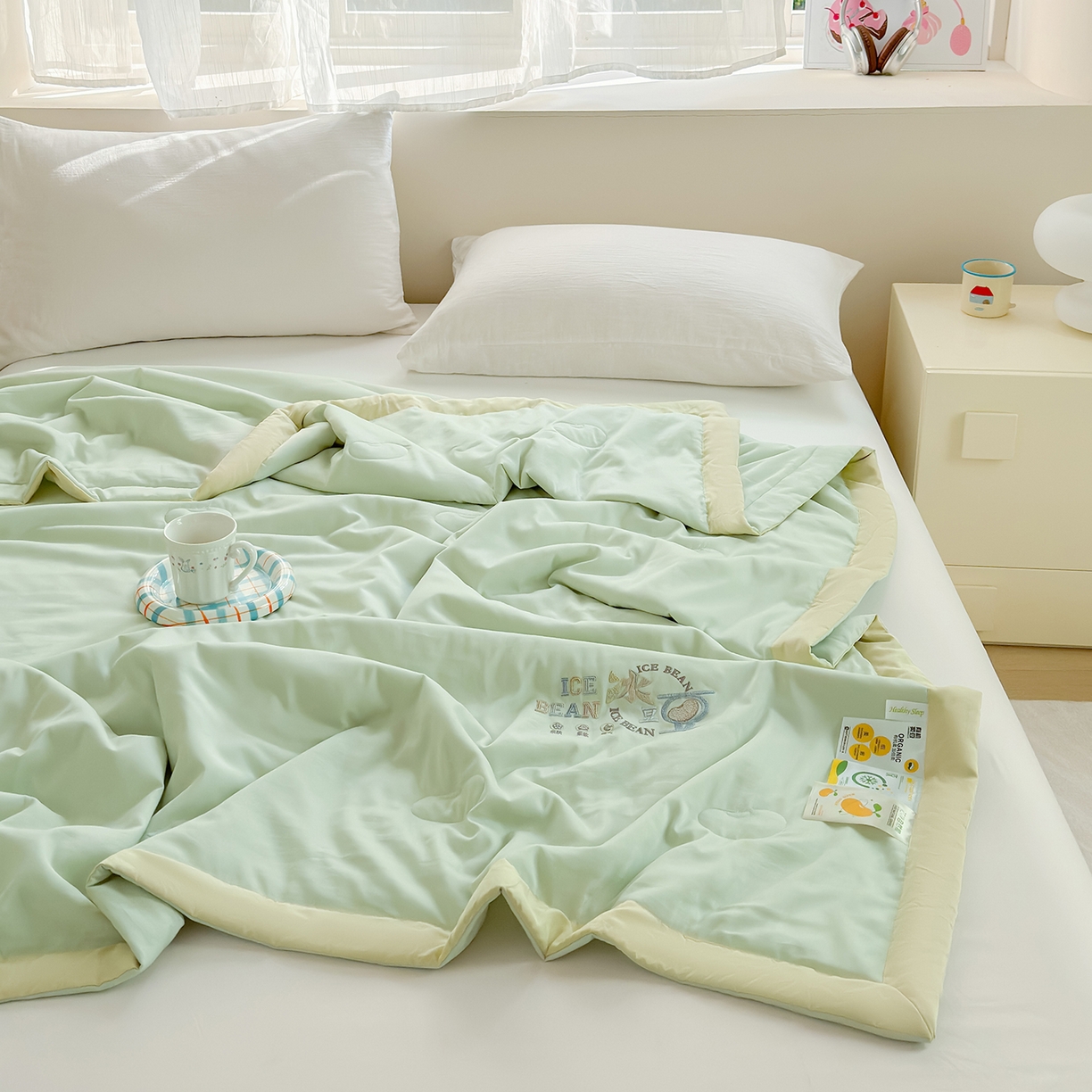 91家纺网 家纺一手货源 找家纺 摩时 2026春夏新款天丝莱赛尔大豆纤维被纯色系列夏凉被空调被 翡翠绿