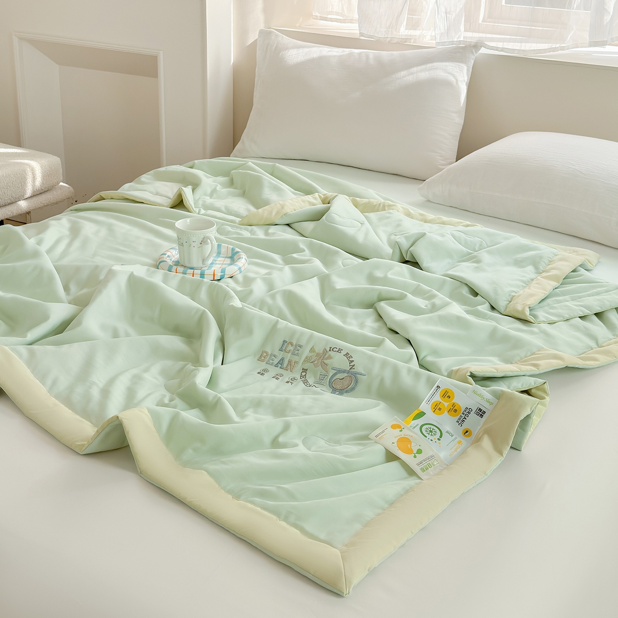 91家纺网 家纺一手货源 找家纺 摩时 2026春夏新款天丝莱赛尔大豆纤维被纯色系列夏凉被空调被 翡翠绿