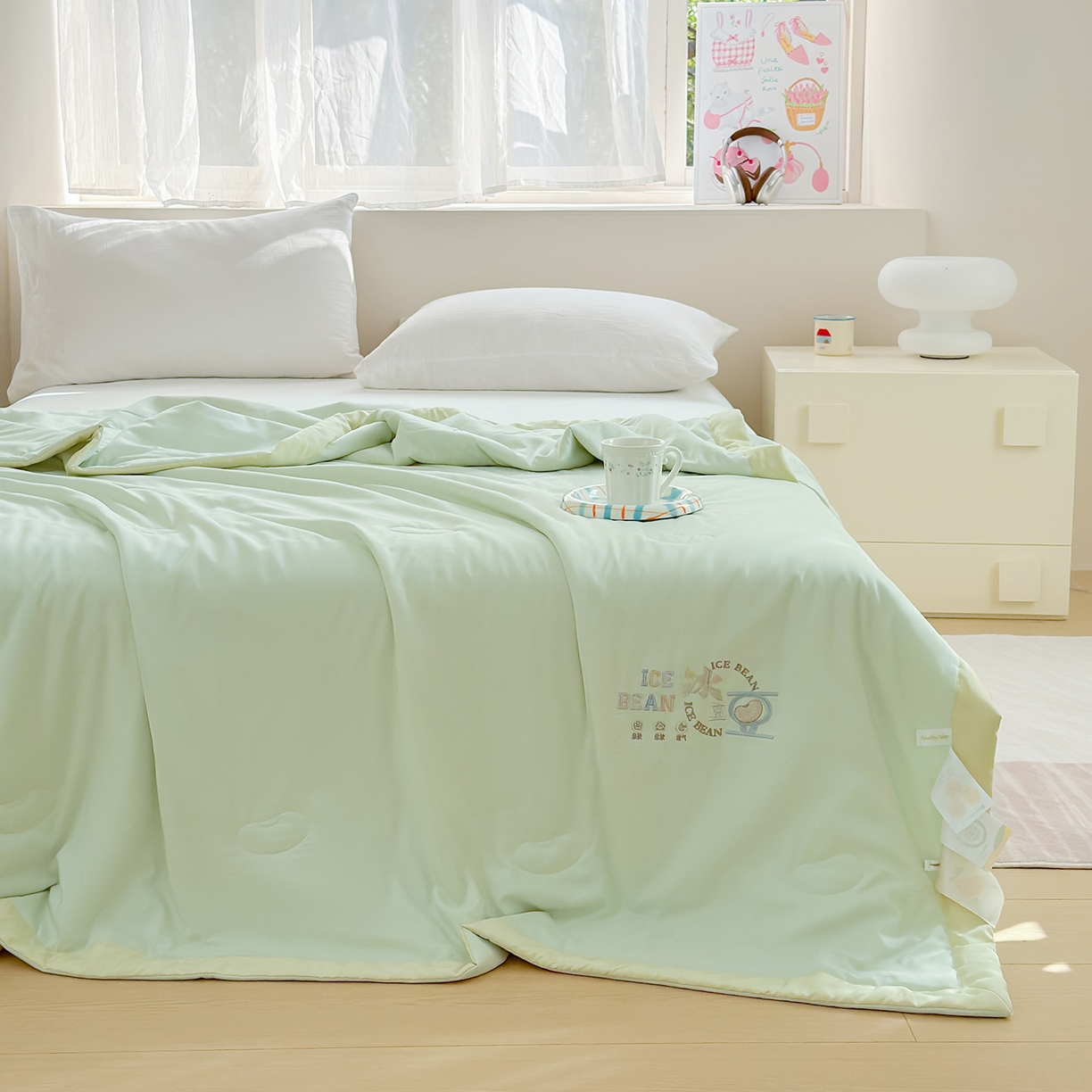 91家纺网 家纺一手货源 找家纺 摩时 2026春夏新款天丝莱赛尔大豆纤维被纯色系列夏凉被空调被 翡翠绿