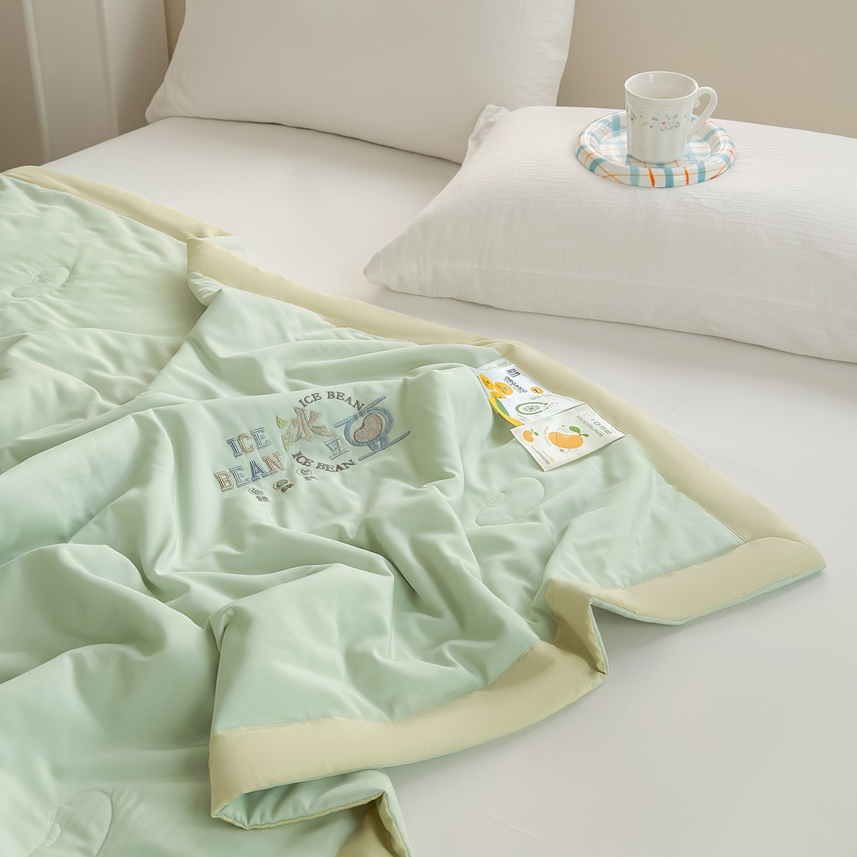 91家纺网 家纺一手货源 找家纺 摩时 2026春夏新款天丝莱赛尔大豆纤维被纯色系列夏凉被空调被 翡翠绿