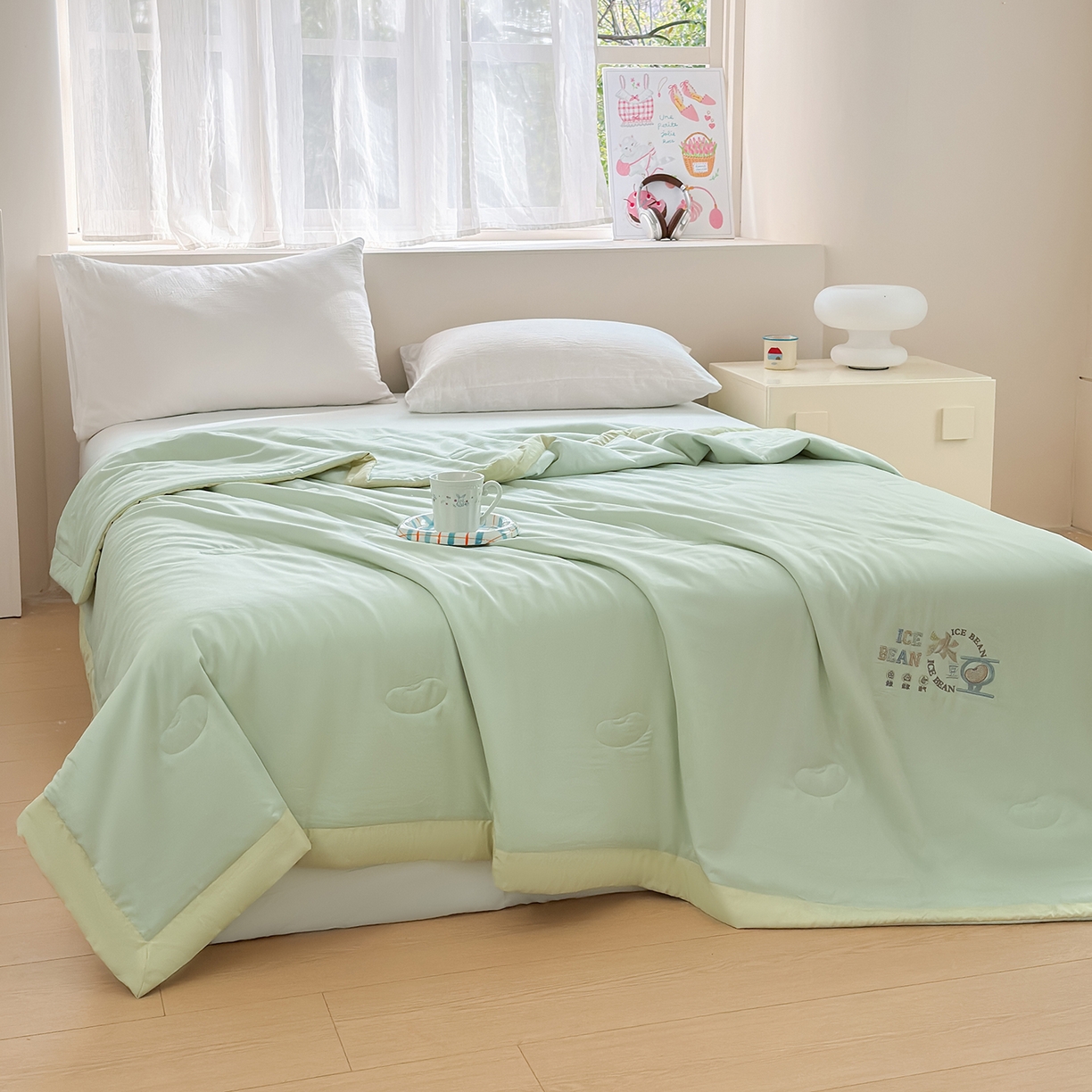 91家纺网 家纺一手货源 找家纺 摩时 2026春夏新款天丝莱赛尔大豆纤维被纯色系列夏凉被空调被 翡翠绿