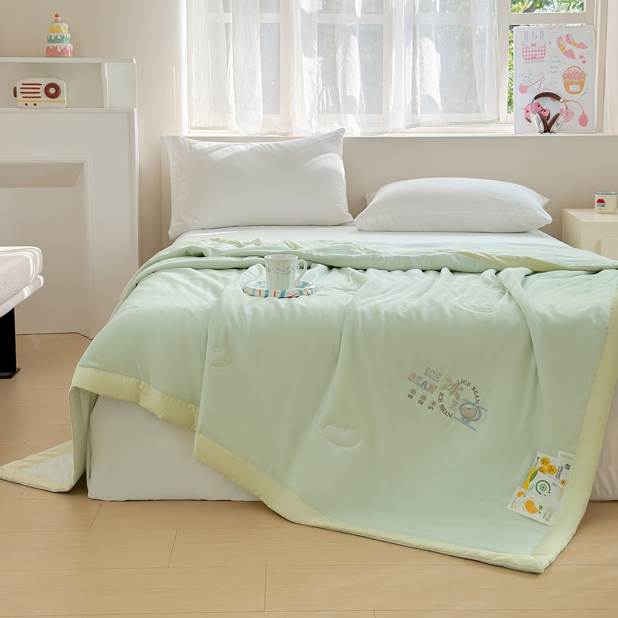 91家纺网 家纺一手货源 找家纺 摩时 2026春夏新款天丝莱赛尔大豆纤维被纯色系列夏凉被空调被 翡翠绿
