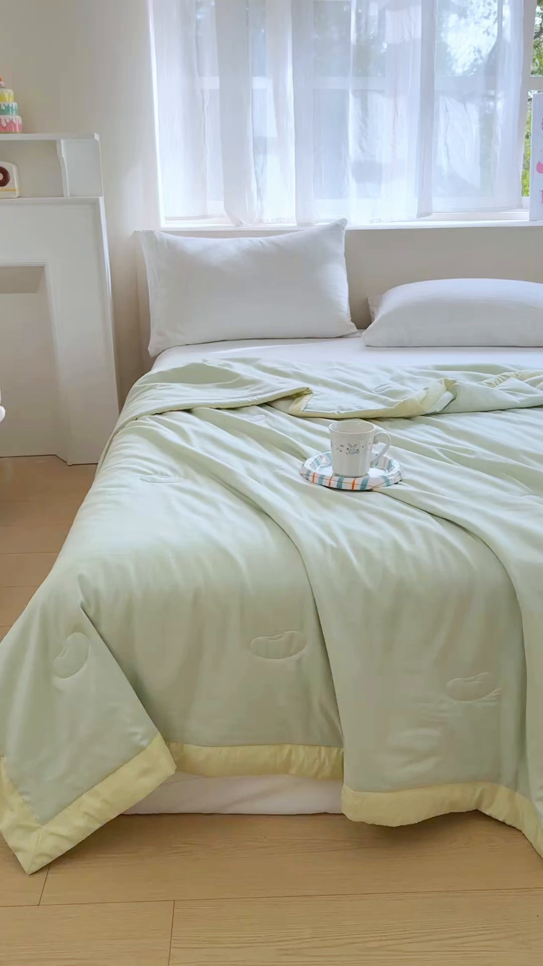 91家纺网 家纺一手货源 找家纺 摩时 2026春夏新款天丝莱赛尔大豆纤维被纯色系列夏凉被空调被 翡翠绿