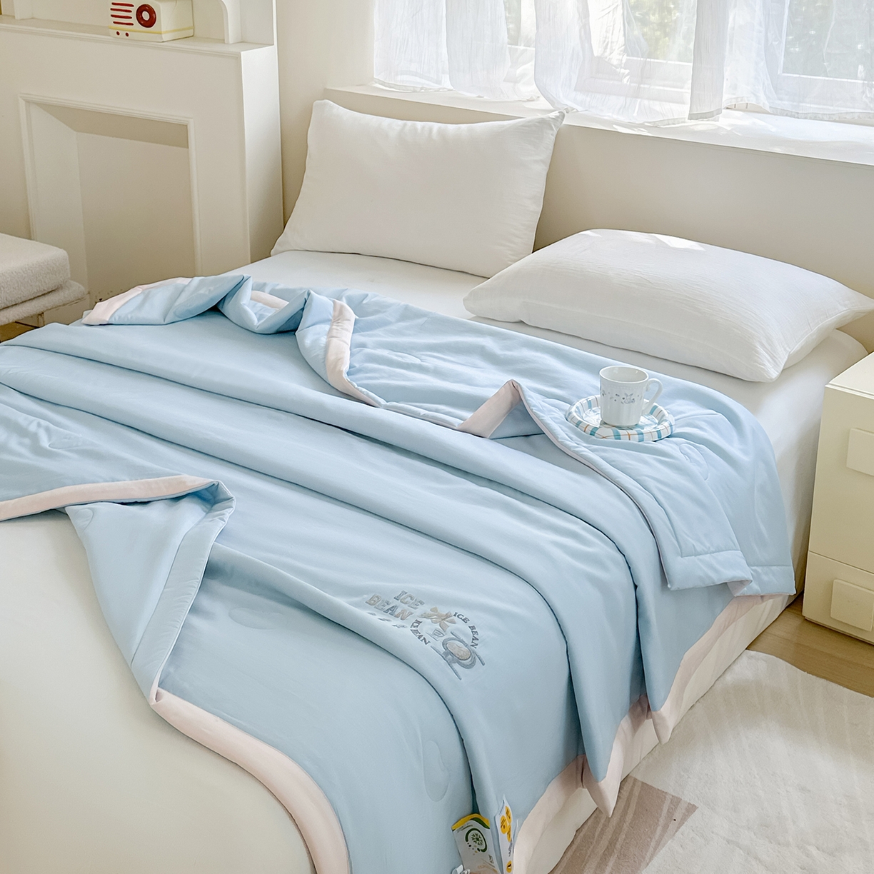 91家纺网 家纺一手货源 找家纺 摩时 2026春夏新款天丝莱赛尔大豆纤维被纯色系列夏凉被空调被 天际兰