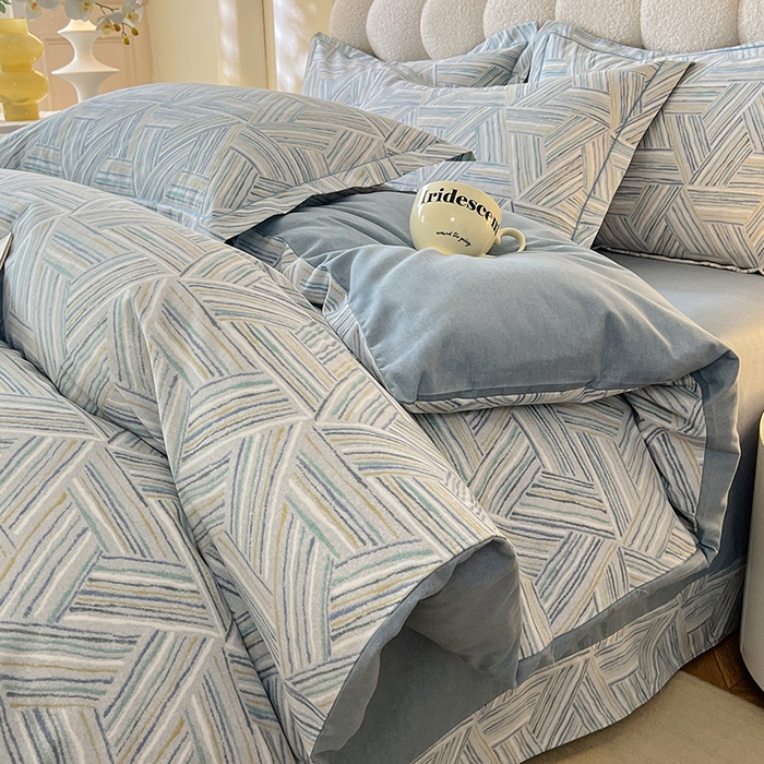 91家纺网 家纺一手货源 找家纺 幸嘉轩 2025新款全棉秋冬加厚保暖喷气磨毛纯棉印花四件套 曼迪-蓝