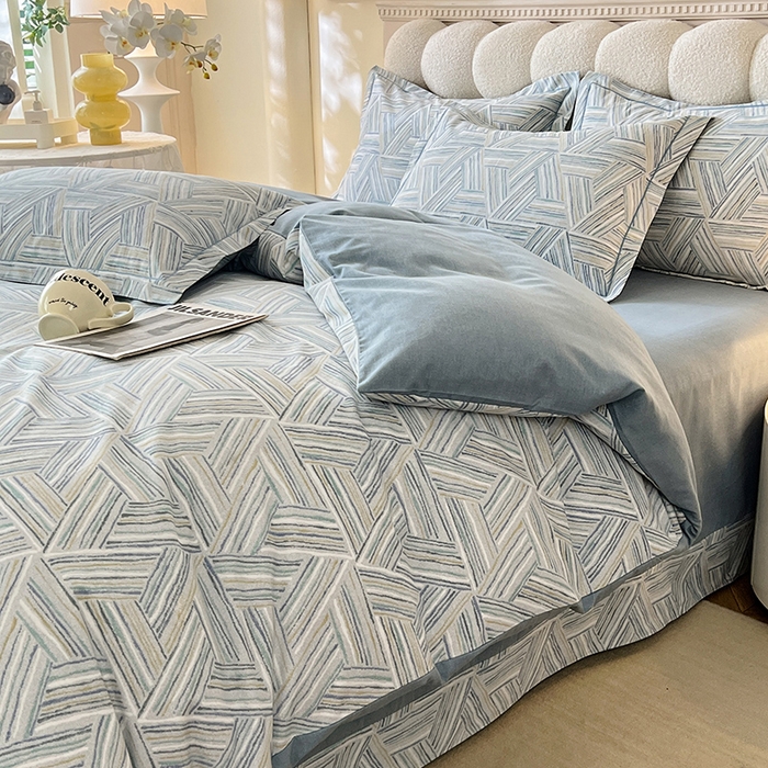 91家纺网 家纺一手货源 找家纺 幸嘉轩 2025新款全棉秋冬加厚保暖喷气磨毛纯棉印花四件套 曼迪-蓝