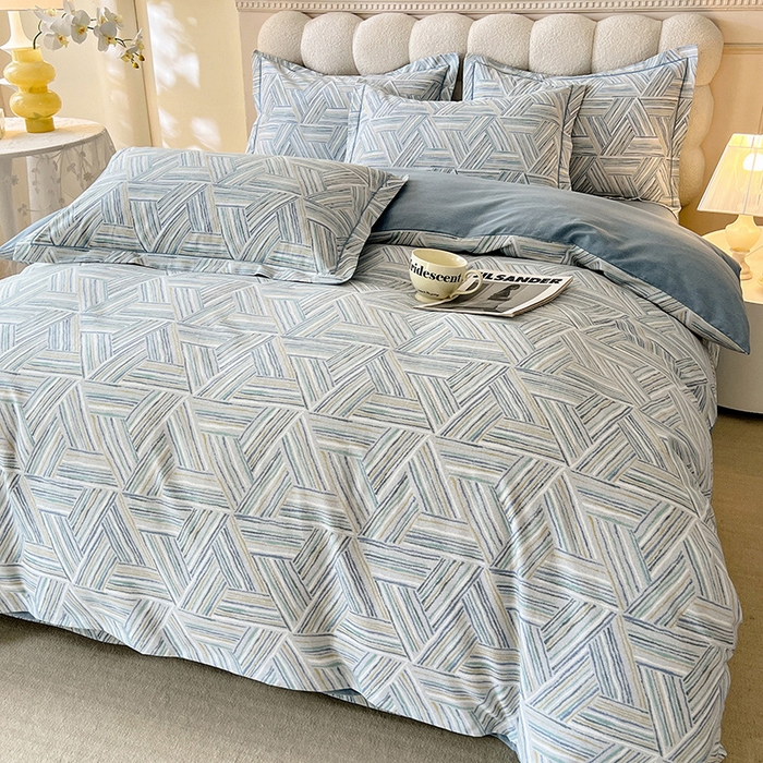 91家纺网 家纺一手货源 找家纺 幸嘉轩 2025新款全棉秋冬加厚保暖喷气磨毛纯棉印花四件套 曼迪-蓝