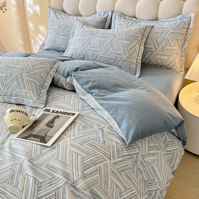 91家纺网 家纺一手货源 找家纺 幸嘉轩 2025新款全棉秋冬加厚保暖喷气磨毛纯棉印花四件套 曼迪-蓝