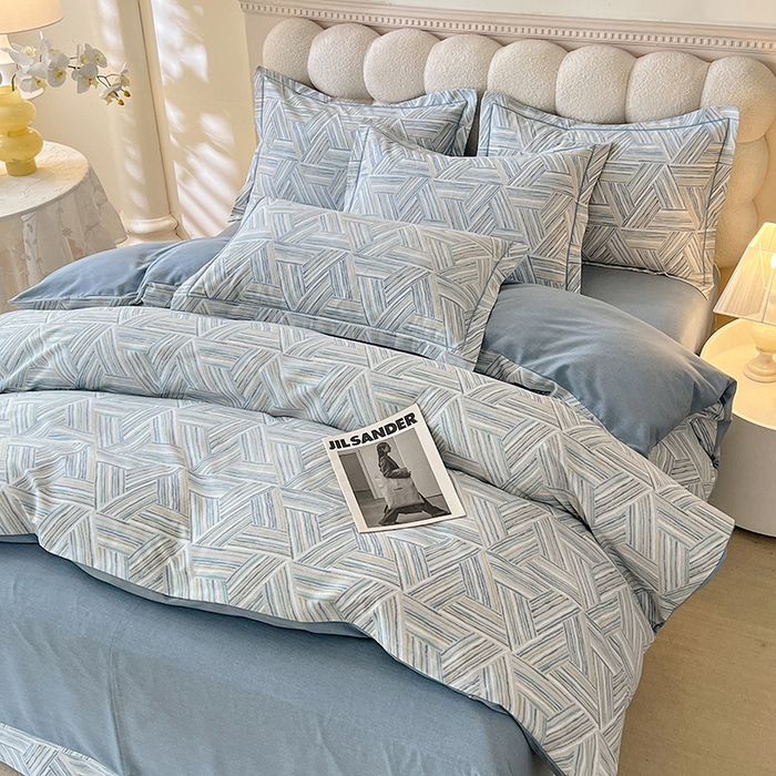 91家纺网 家纺一手货源 找家纺 幸嘉轩 2025新款全棉秋冬加厚保暖喷气磨毛纯棉印花四件套 曼迪-蓝