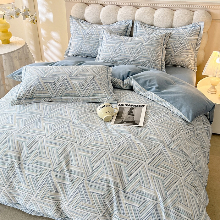 91家纺网 家纺一手货源 找家纺 幸嘉轩 2025新款全棉秋冬加厚保暖喷气磨毛纯棉印花四件套 曼迪-蓝