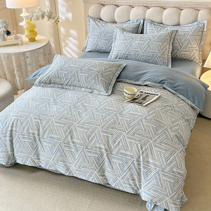 91家纺网 家纺一手货源 找家纺 幸嘉轩 2025新款全棉秋冬加厚保暖喷气磨毛纯棉印花四件套 曼迪-蓝