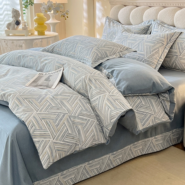 91家纺网 家纺一手货源 找家纺 幸嘉轩 2025新款全棉秋冬加厚保暖喷气磨毛纯棉印花四件套 曼迪-蓝