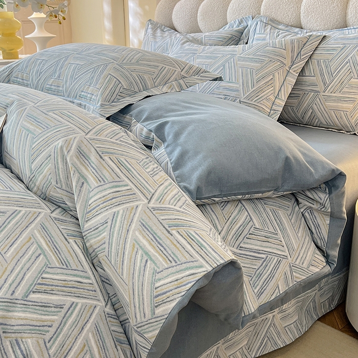 91家纺网 家纺一手货源 找家纺 幸嘉轩 2025新款全棉秋冬加厚保暖喷气磨毛纯棉印花四件套 曼迪-蓝