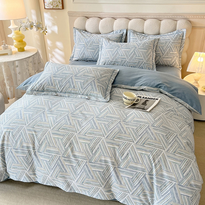 91家纺网 家纺一手货源 找家纺 幸嘉轩 2025新款全棉秋冬加厚保暖喷气磨毛纯棉印花四件套 曼迪-蓝