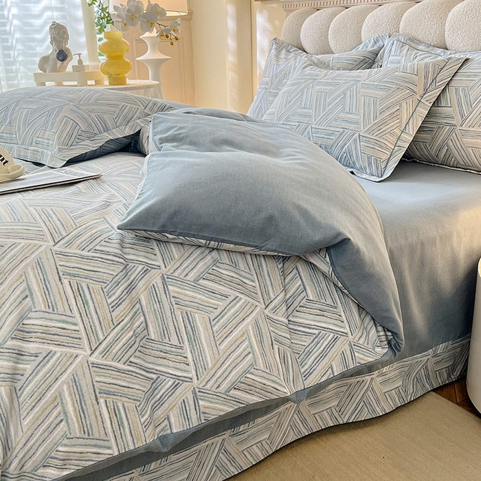 91家纺网 家纺一手货源 找家纺 幸嘉轩 2025新款全棉秋冬加厚保暖喷气磨毛纯棉印花四件套 曼迪-蓝