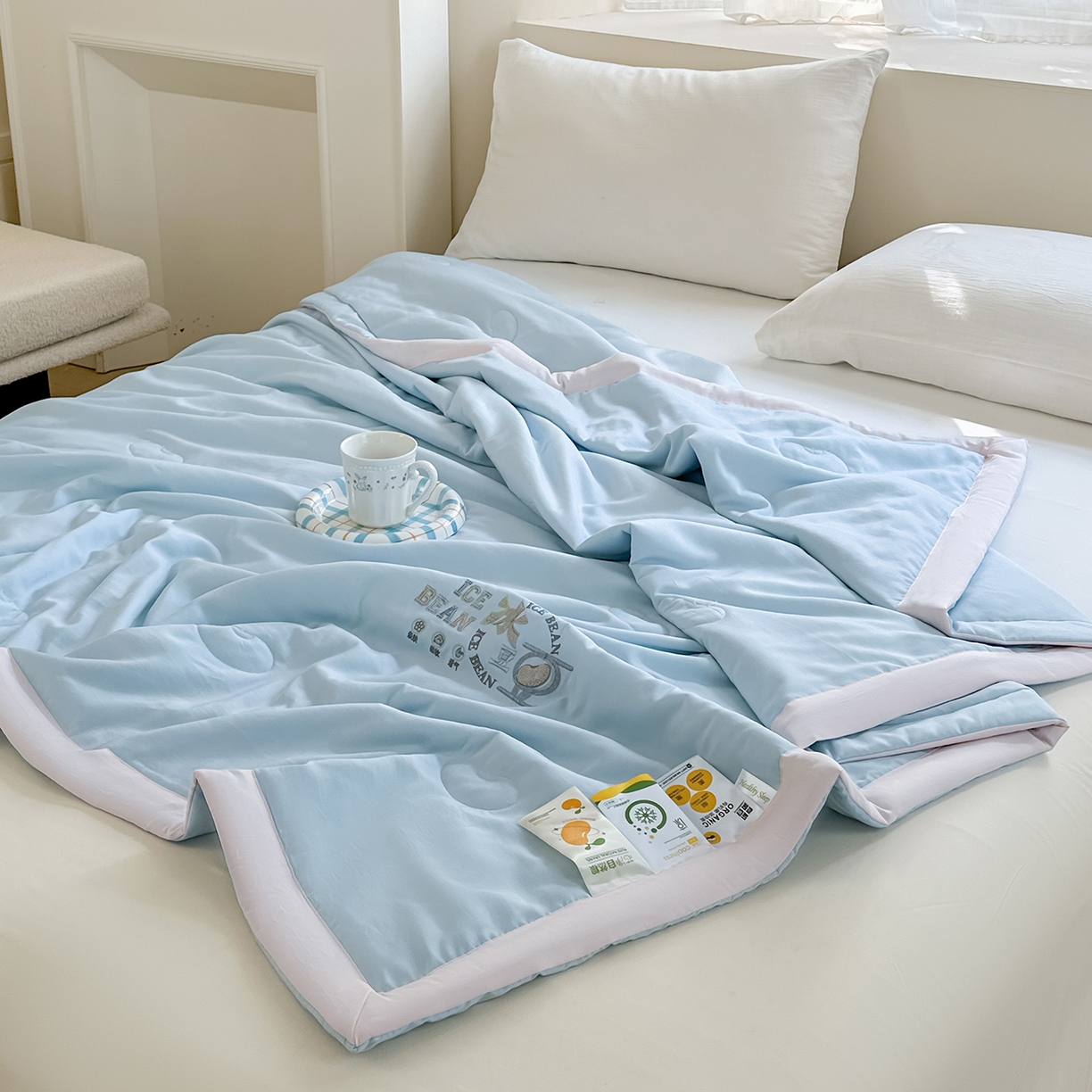 91家纺网 家纺一手货源 找家纺 摩时 2026春夏新款天丝莱赛尔大豆纤维被纯色系列夏凉被空调被 天际兰