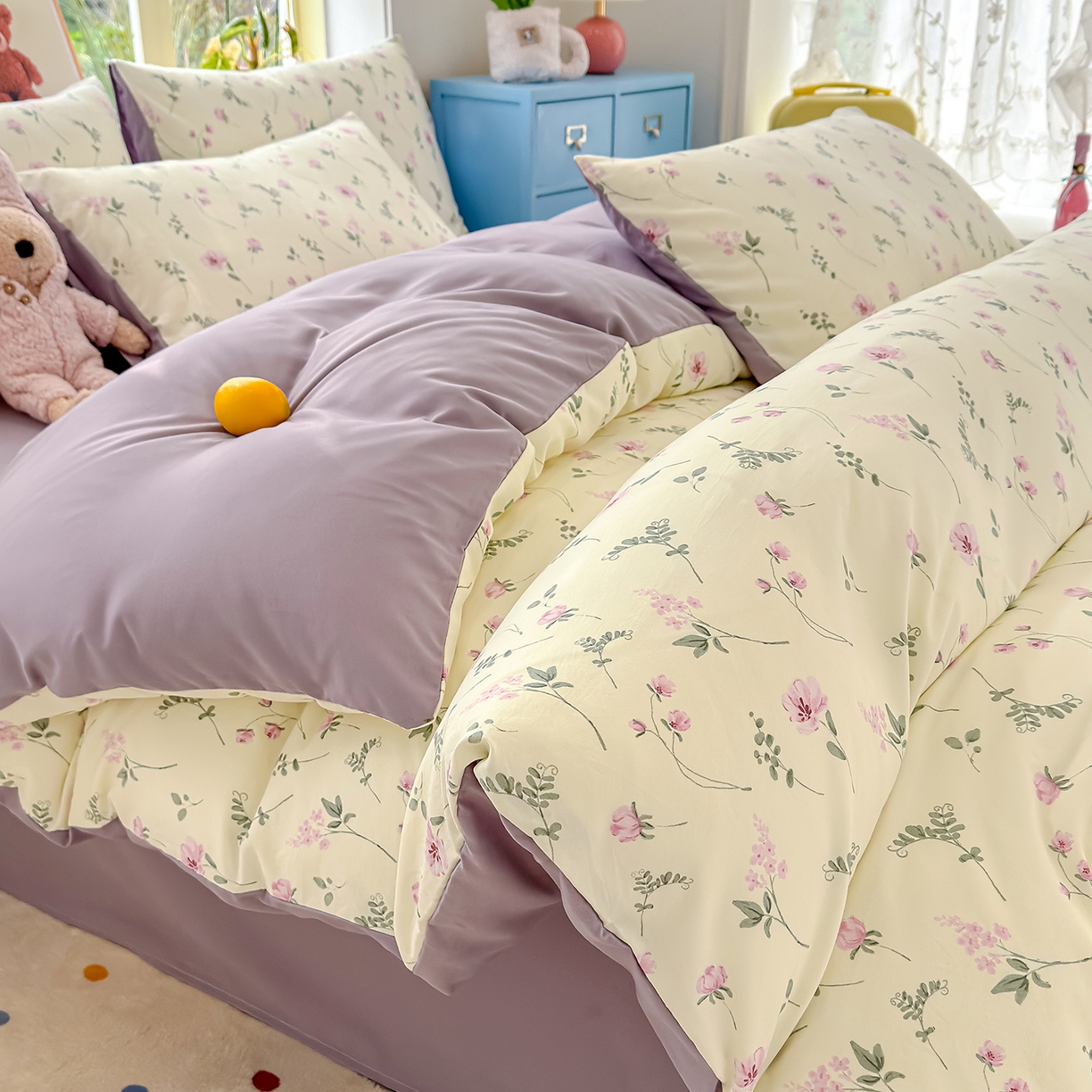 铺尚美家纺 2026新款A类古法水洗仿棉云感纱四件套 紫罗兰