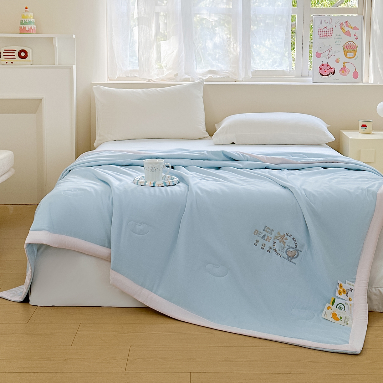 91家纺网 家纺一手货源 找家纺 摩时 2026春夏新款天丝莱赛尔大豆纤维被纯色系列夏凉被空调被 天际兰