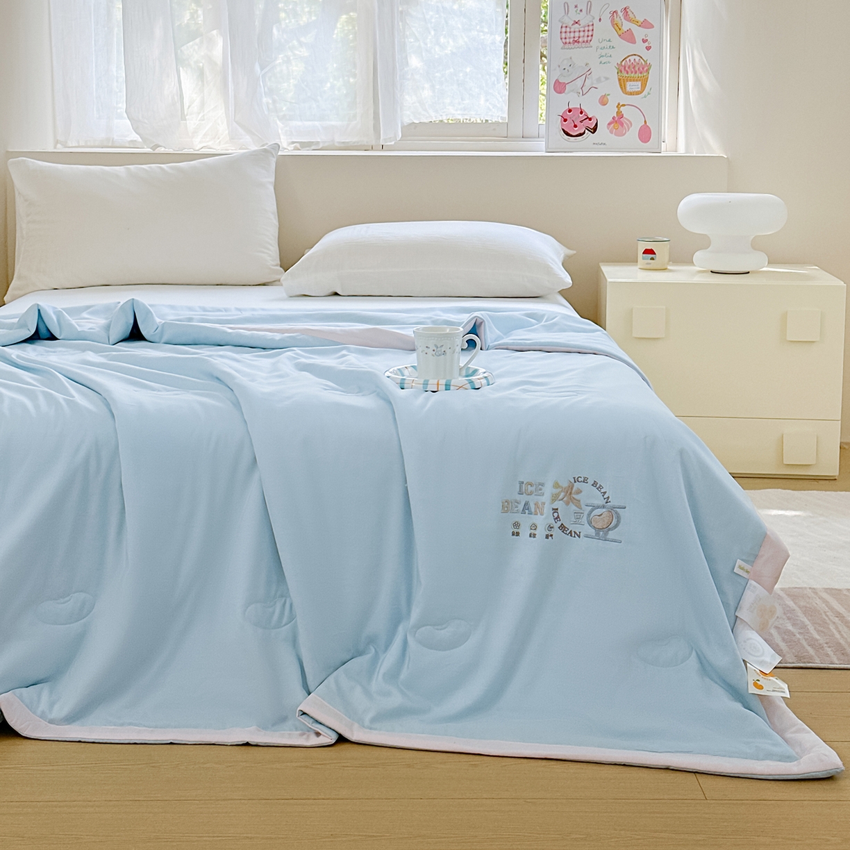 91家纺网 家纺一手货源 找家纺 摩时 2026春夏新款天丝莱赛尔大豆纤维被纯色系列夏凉被空调被 天际兰