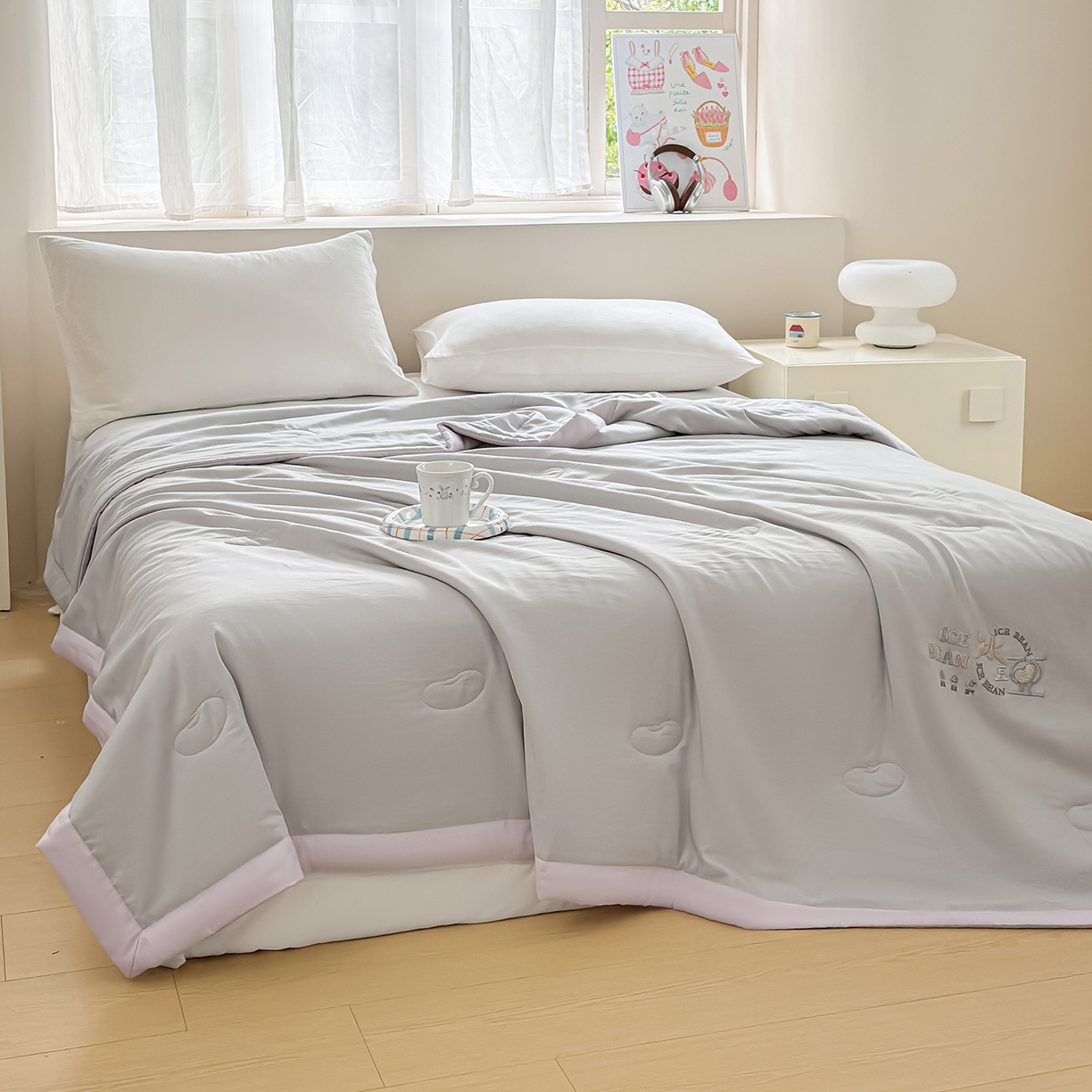 91家纺网 家纺一手货源 找家纺 摩时 2026春夏新款天丝莱赛尔大豆纤维被纯色系列夏凉被空调被 星辰灰