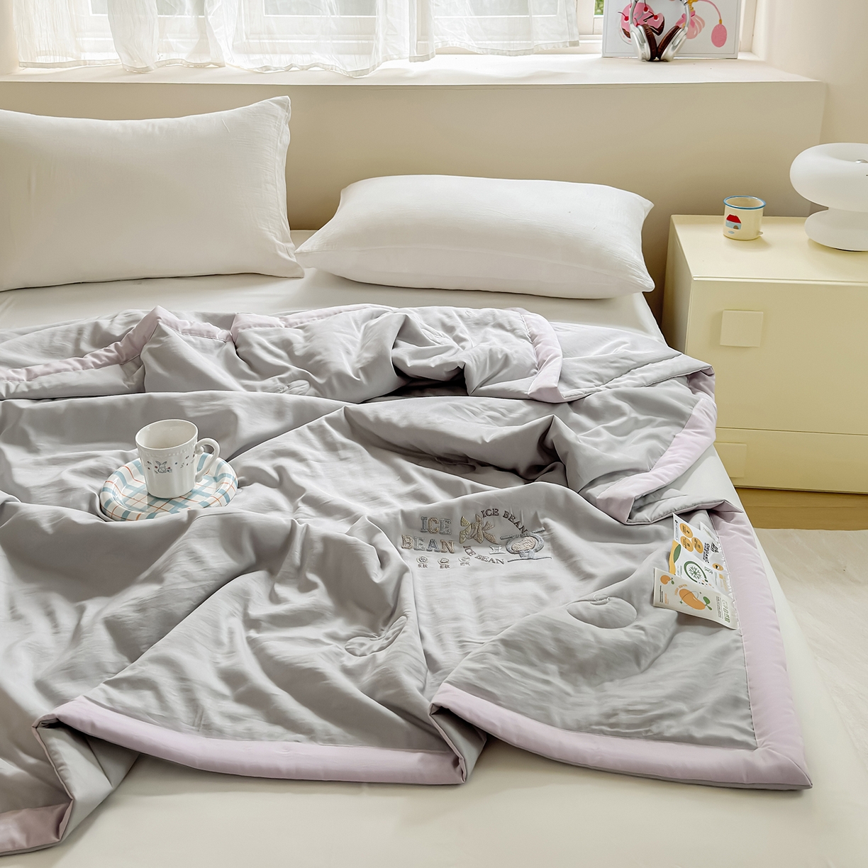 91家纺网 家纺一手货源 找家纺 摩时 2026春夏新款天丝莱赛尔大豆纤维被纯色系列夏凉被空调被 星辰灰