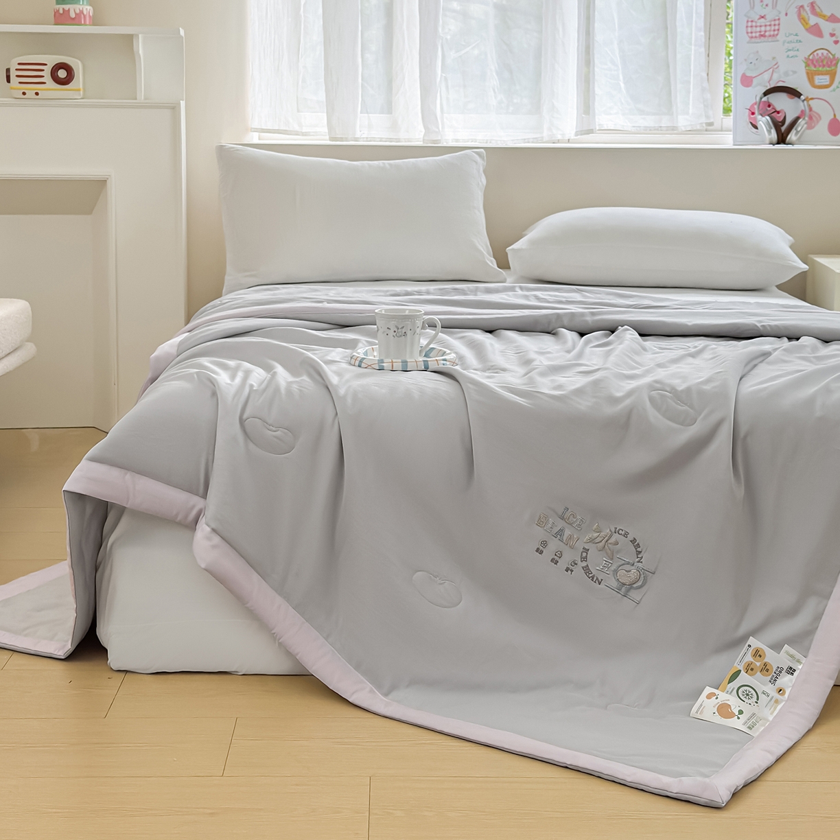 91家纺网 家纺一手货源 找家纺 摩时 2026春夏新款天丝莱赛尔大豆纤维被纯色系列夏凉被空调被 星辰灰