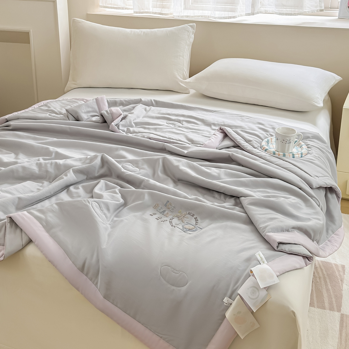 91家纺网 家纺一手货源 找家纺 摩时 2026春夏新款天丝莱赛尔大豆纤维被纯色系列夏凉被空调被 星辰灰