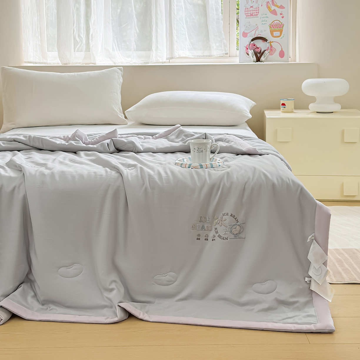 91家纺网 家纺一手货源 找家纺 摩时 2026春夏新款天丝莱赛尔大豆纤维被纯色系列夏凉被空调被 星辰灰