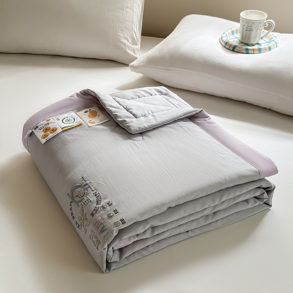 91家纺网 家纺一手货源 找家纺 摩时 2026春夏新款天丝莱赛尔大豆纤维被纯色系列夏凉被空调被 星辰灰