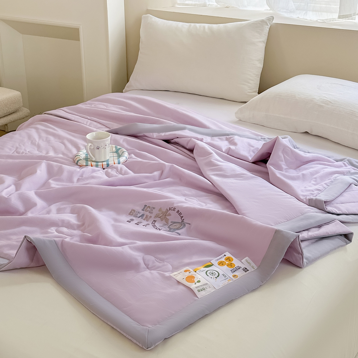 91家纺网 家纺一手货源 找家纺 摩时 2026春夏新款天丝莱赛尔大豆纤维被纯色系列夏凉被空调被 紫藤灰