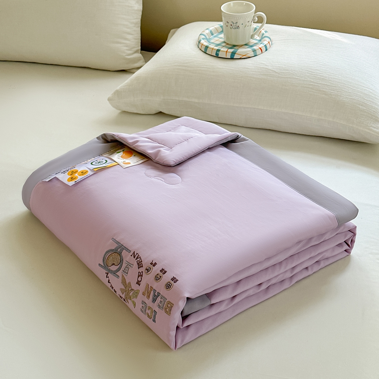 91家纺网 家纺一手货源 找家纺 摩时 2026春夏新款天丝莱赛尔大豆纤维被纯色系列夏凉被空调被 紫藤灰