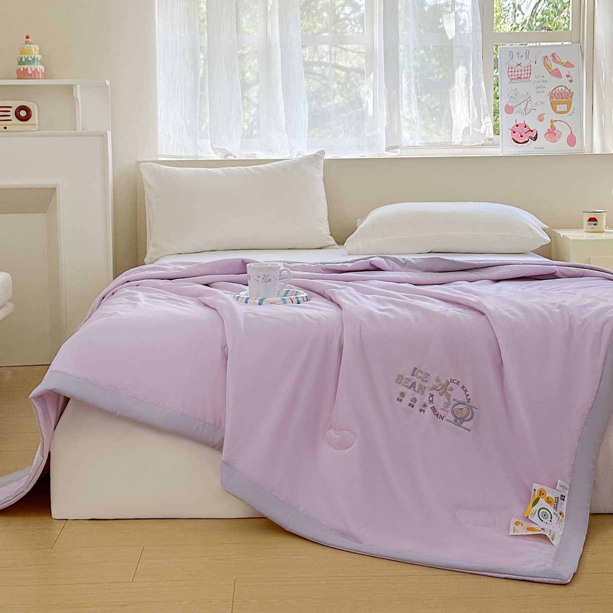 91家纺网 家纺一手货源 找家纺 摩时 2026春夏新款天丝莱赛尔大豆纤维被纯色系列夏凉被空调被 紫藤灰