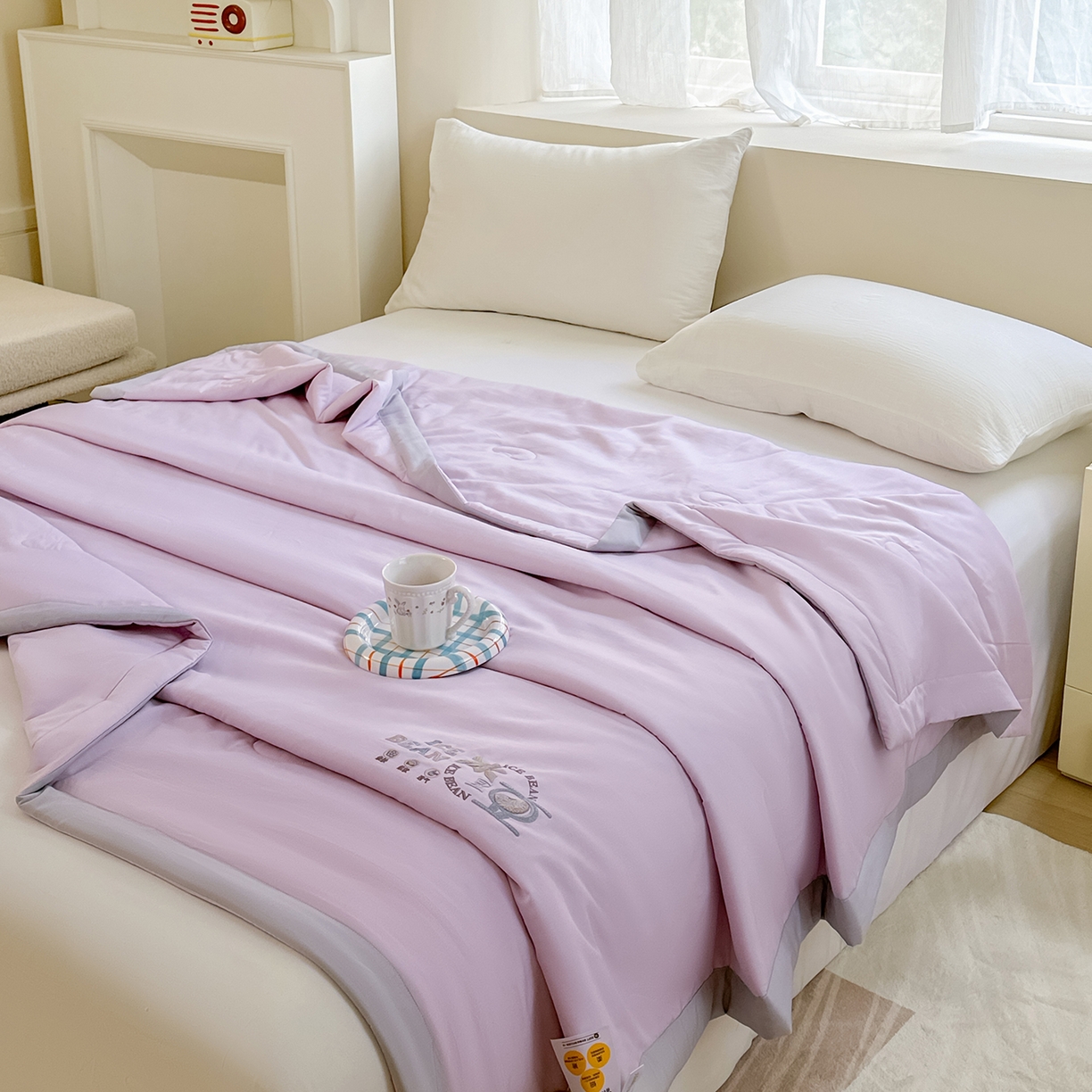 91家纺网 家纺一手货源 找家纺 摩时 2026春夏新款天丝莱赛尔大豆纤维被纯色系列夏凉被空调被 紫藤灰