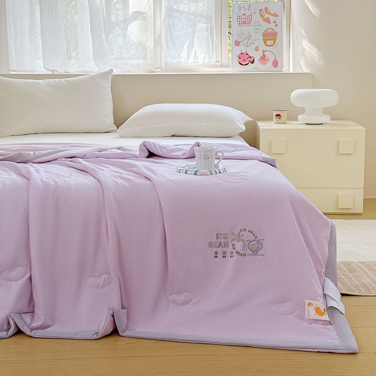 91家纺网 家纺一手货源 找家纺 摩时 2026春夏新款天丝莱赛尔大豆纤维被纯色系列夏凉被空调被 紫藤灰