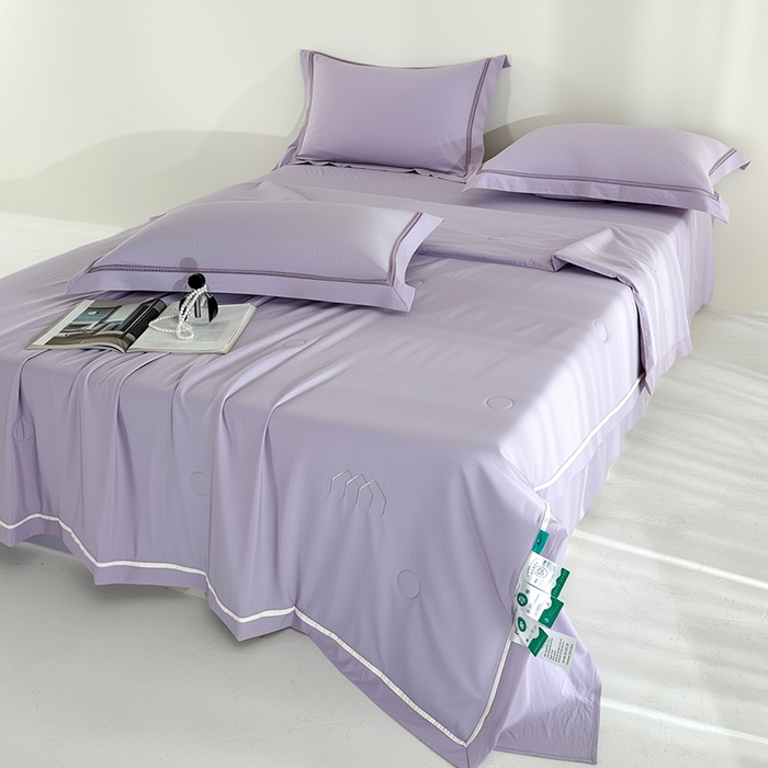 91家纺网 家纺一手货源 找家纺 欧夏家纺 2026新款氢氧丝凉感刺绣夏被拼角夏被纯色夏凉被空调被子薄被直播供货外贸 淡雅紫