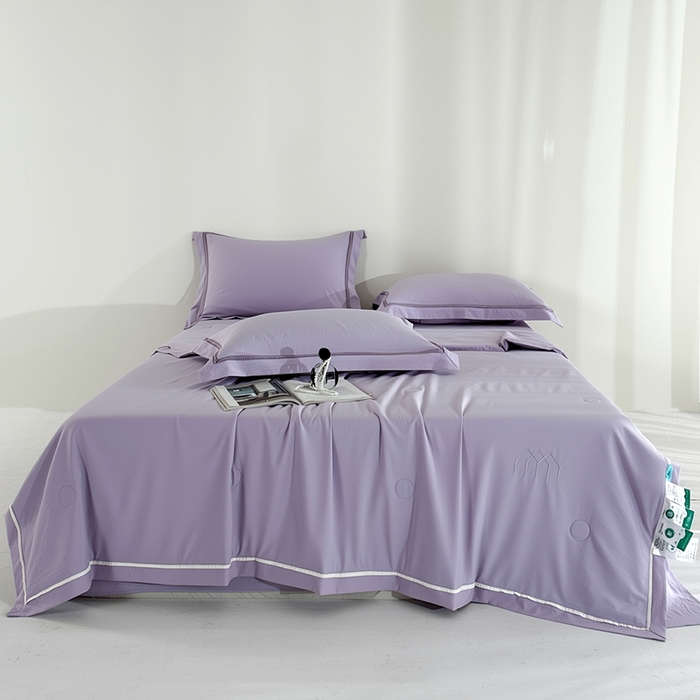 欧夏家纺 2026新款氢氧丝凉感刺绣夏被拼角夏被纯色夏凉被空调被子薄被直播供货外贸 淡雅紫