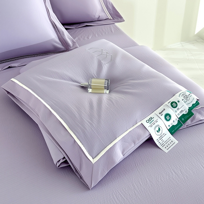 91家纺网 家纺一手货源 找家纺 欧夏家纺 2026新款氢氧丝凉感刺绣夏被拼角夏被纯色夏凉被空调被子薄被直播供货外贸 淡雅紫