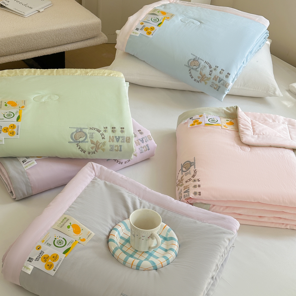 91家纺网 家纺一手货源 找家纺 摩时 2026春夏新款天丝莱赛尔大豆纤维被纯色系列夏凉被空调被 组合图仅供展示不可下单