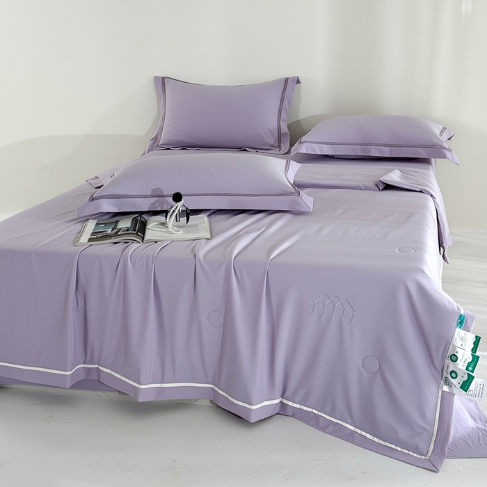 91家纺网 家纺一手货源 找家纺 欧夏家纺 2026新款氢氧丝凉感刺绣夏被拼角夏被纯色夏凉被空调被子薄被直播供货外贸 淡雅紫