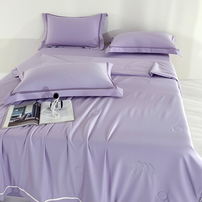 91家纺网 家纺一手货源 找家纺 欧夏家纺 2026新款氢氧丝凉感刺绣夏被拼角夏被纯色夏凉被空调被子薄被直播供货外贸 淡雅紫