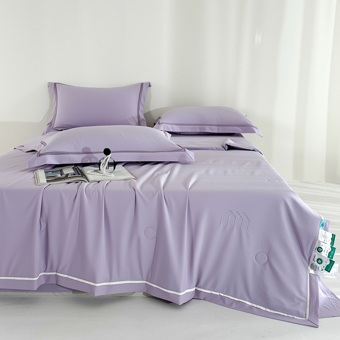 91家纺网 家纺一手货源 找家纺 欧夏家纺 2026新款氢氧丝凉感刺绣夏被拼角夏被纯色夏凉被空调被子薄被直播供货外贸 淡雅紫