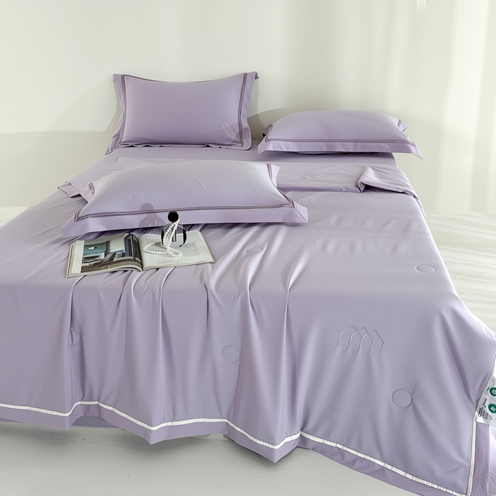 91家纺网 家纺一手货源 找家纺 欧夏家纺 2026新款氢氧丝凉感刺绣夏被拼角夏被纯色夏凉被空调被子薄被直播供货外贸 淡雅紫