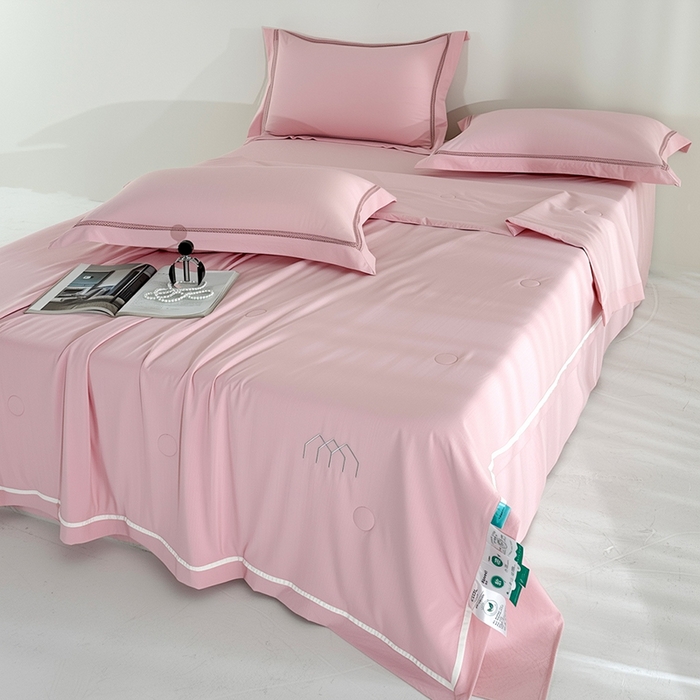 91家纺网 家纺一手货源 找家纺 欧夏家纺 2026新款氢氧丝凉感刺绣夏被拼角夏被纯色夏凉被空调被子薄被直播供货外贸 美玉粉