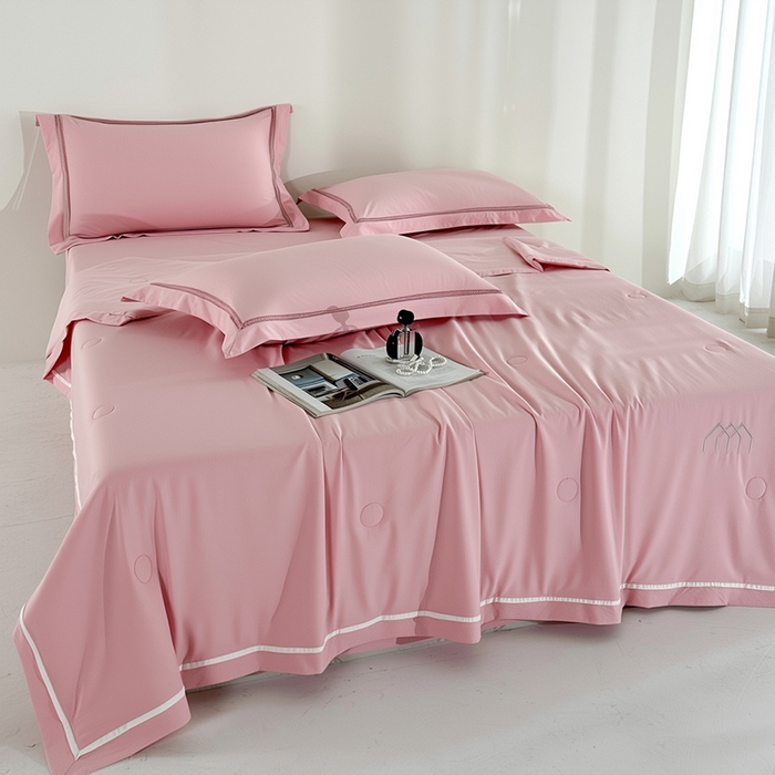 91家纺网 家纺一手货源 找家纺 欧夏家纺 2026新款氢氧丝凉感刺绣夏被拼角夏被纯色夏凉被空调被子薄被直播供货外贸 美玉粉