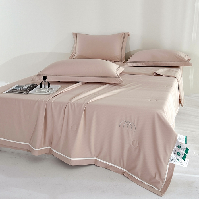 91家纺网 家纺一手货源 找家纺 欧夏家纺 2026新款氢氧丝凉感刺绣夏被拼角夏被纯色夏凉被空调被子薄被直播供货外贸 拿铁咖