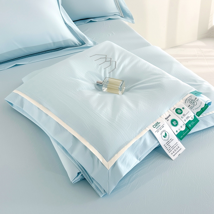 91家纺网 家纺一手货源 找家纺 欧夏家纺 2026新款氢氧丝凉感刺绣夏被拼角夏被纯色夏凉被空调被子薄被直播供货外贸 晴空蓝