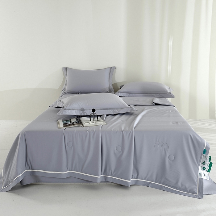 欧夏家纺 2026新款氢氧丝凉感刺绣夏被拼角夏被纯色夏凉被空调被子薄被直播供货外贸 绅士灰