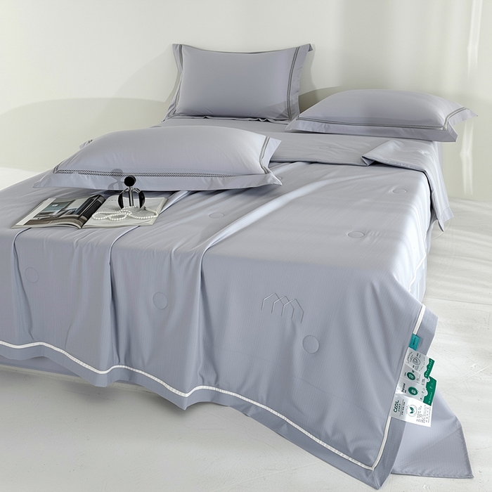 91家纺网 家纺一手货源 找家纺 欧夏家纺 2026新款氢氧丝凉感刺绣夏被拼角夏被纯色夏凉被空调被子薄被直播供货外贸 绅士灰