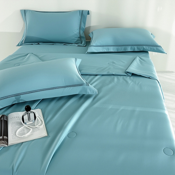 91家纺网 家纺一手货源 找家纺 欧夏家纺 2026新款氢氧丝凉感刺绣夏被拼角夏被纯色夏凉被空调被子薄被直播供货外贸 云墨蓝